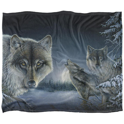 Black Blue - Front - Wild Wings Midnight Wolves 2 Silky Supersoft Blanket