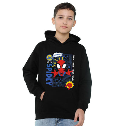 Black - Front - Spidey And His Amazing Friends Childrens-Kids Comic Pull Over Hoodie