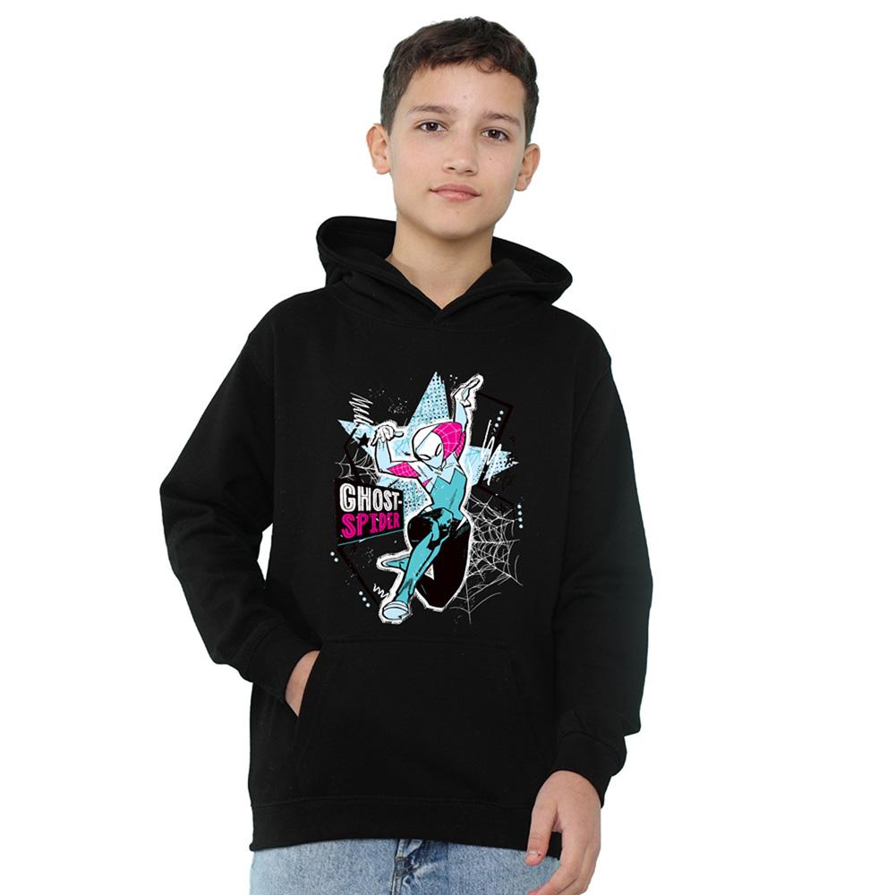 Navy - Front - Spider-Man Childrens-Kids Ghost-Spider Web Pull Over Hoodie