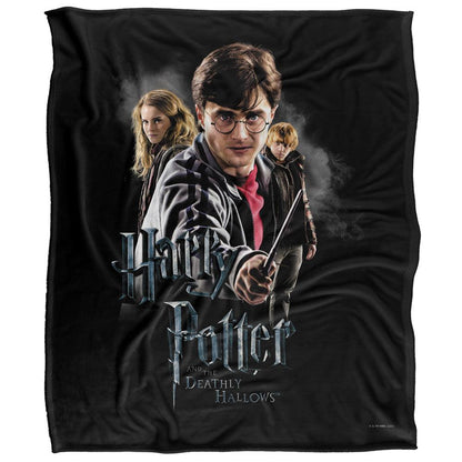 Black - Front - Harry Potter And The Deathly Hallows Silky Cast Supersoft Blanket