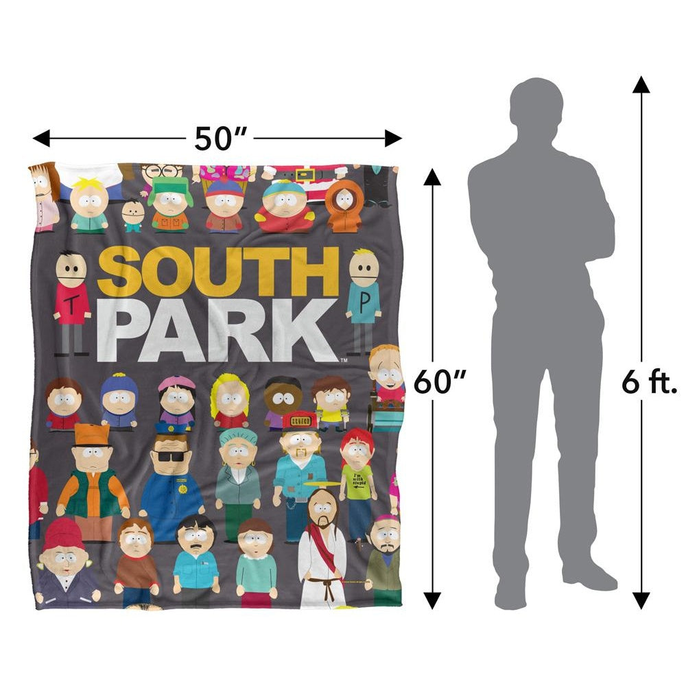 Grey-Multicoloured - Pack Shot - South Park Full Cast Silky Supersoft Blanket