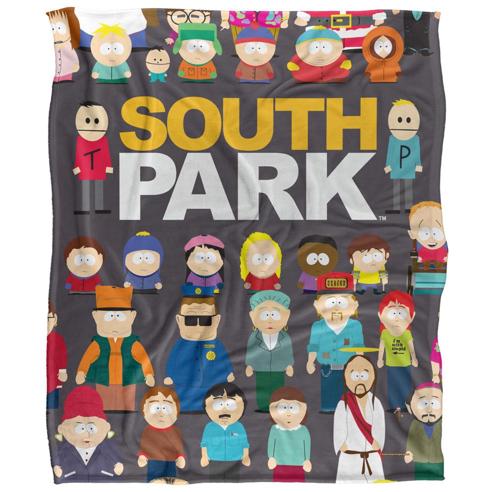 Grey-Multicoloured - Front - South Park Full Cast Silky Supersoft Blanket