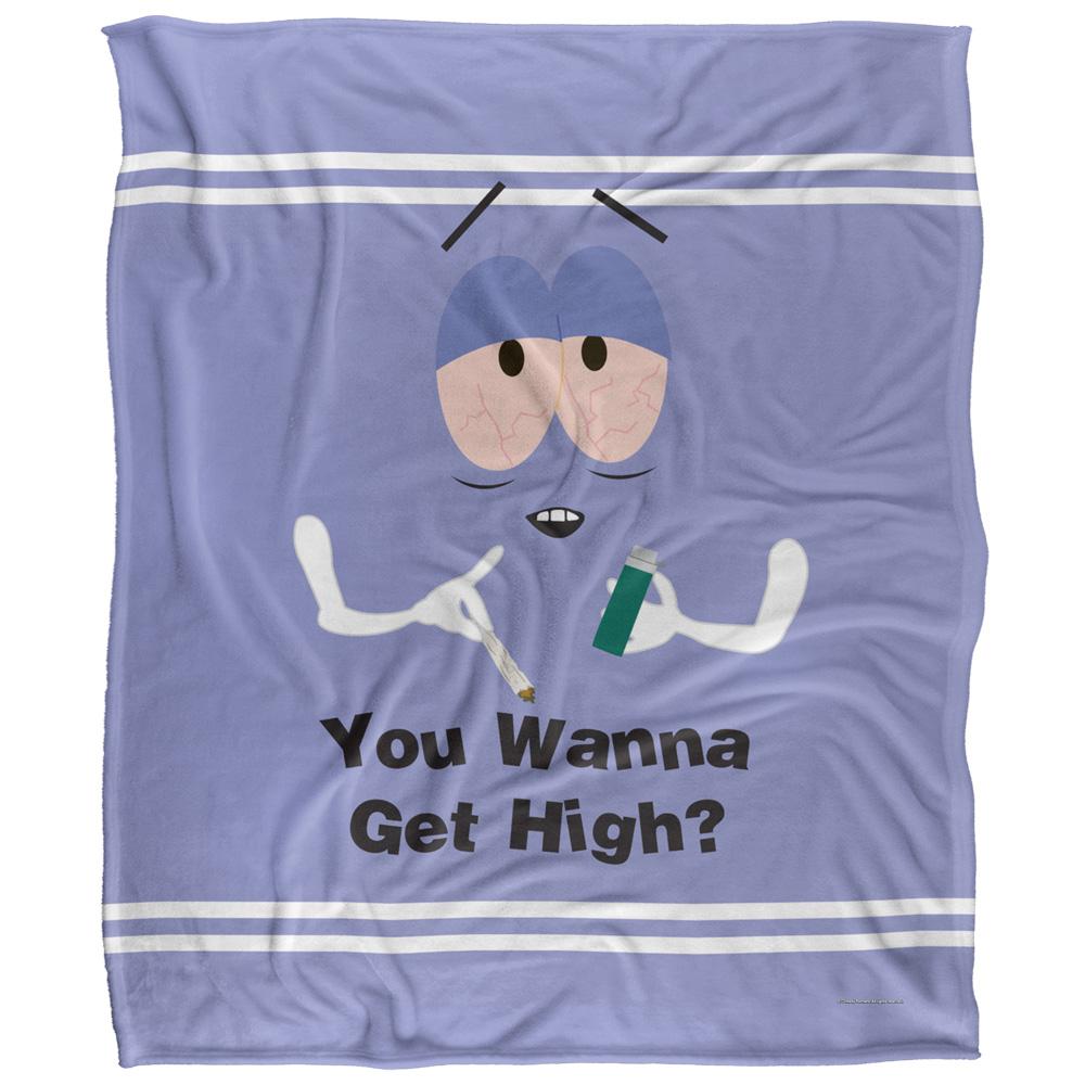 Lavender-Black-White - Front - South Park Wanna Get High Silky Towelie Supersoft Blanket