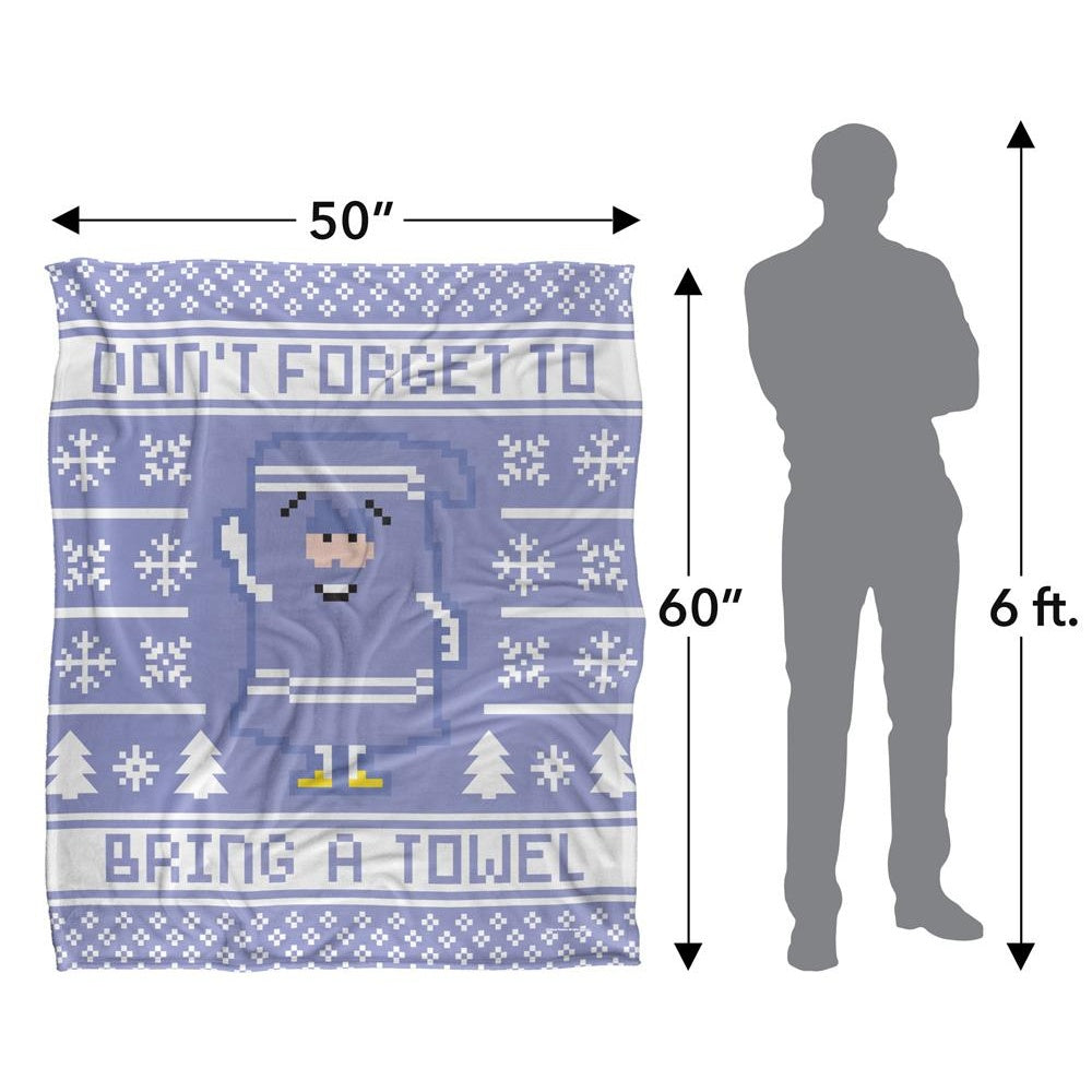 Lavender-White - Pack Shot - South Park Silky Christmas Sweater Towelie Blanket