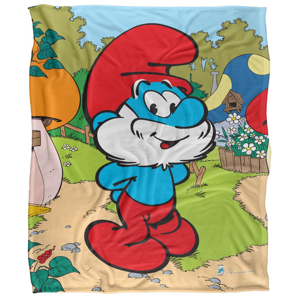 Blue-Red-Multicoloured - Front - The Smurfs Silky Papa Smurf Supersoft Blanket