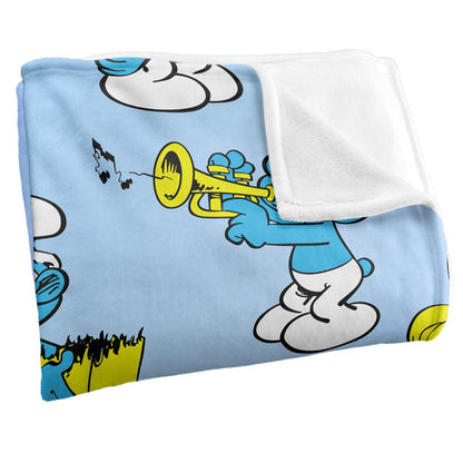 Blue-White-Red - Side - The Smurfs Silky All-Over Print Supersoft Blanket