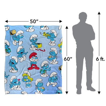Blue-White-Red - Pack Shot - The Smurfs Silky All-Over Print Supersoft Blanket