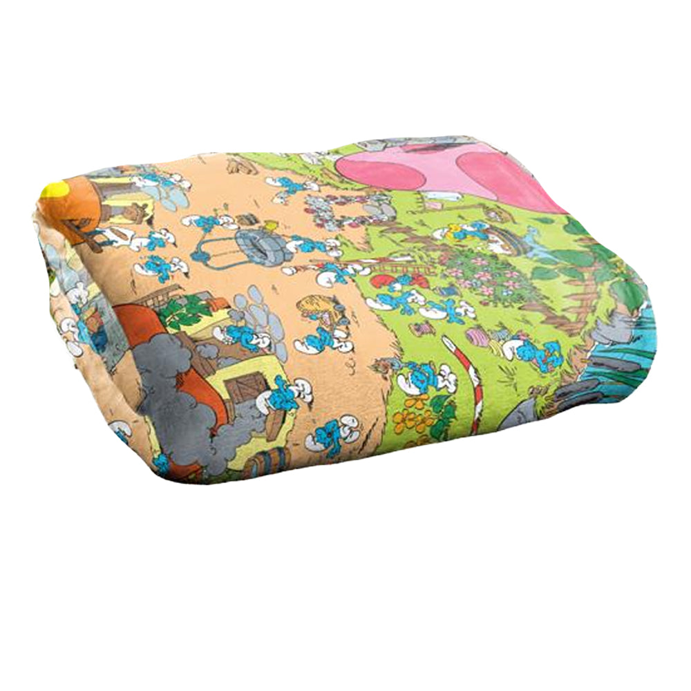 Multicoloured - Back - The Smurfs Silky Village Supersoft Blanket