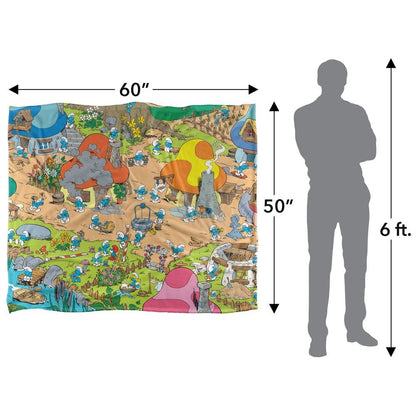 Multicoloured - Pack Shot - The Smurfs Silky Village Supersoft Blanket