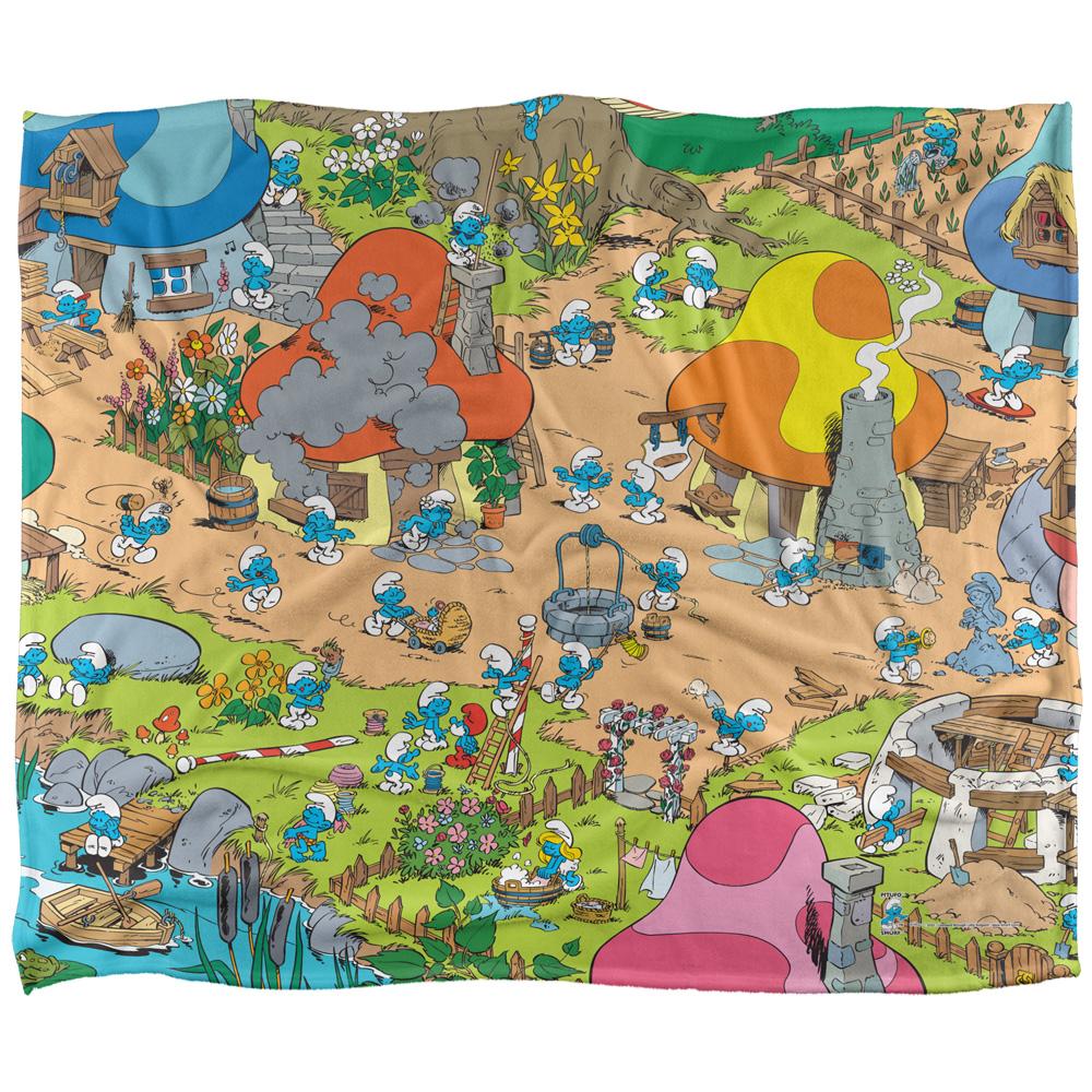 Multicoloured - Front - The Smurfs Silky Village Supersoft Blanket