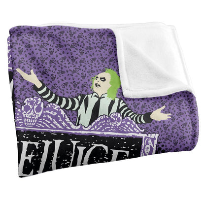 Purple-Black - Side - Beetlejuice Silky Logo Supersoft Blanket