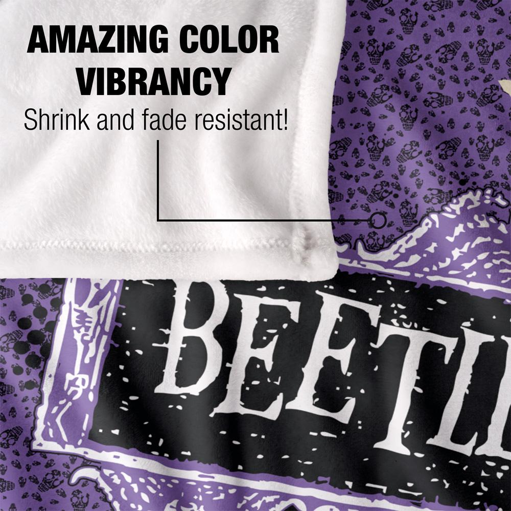 Purple-Black - Lifestyle - Beetlejuice Silky Logo Supersoft Blanket