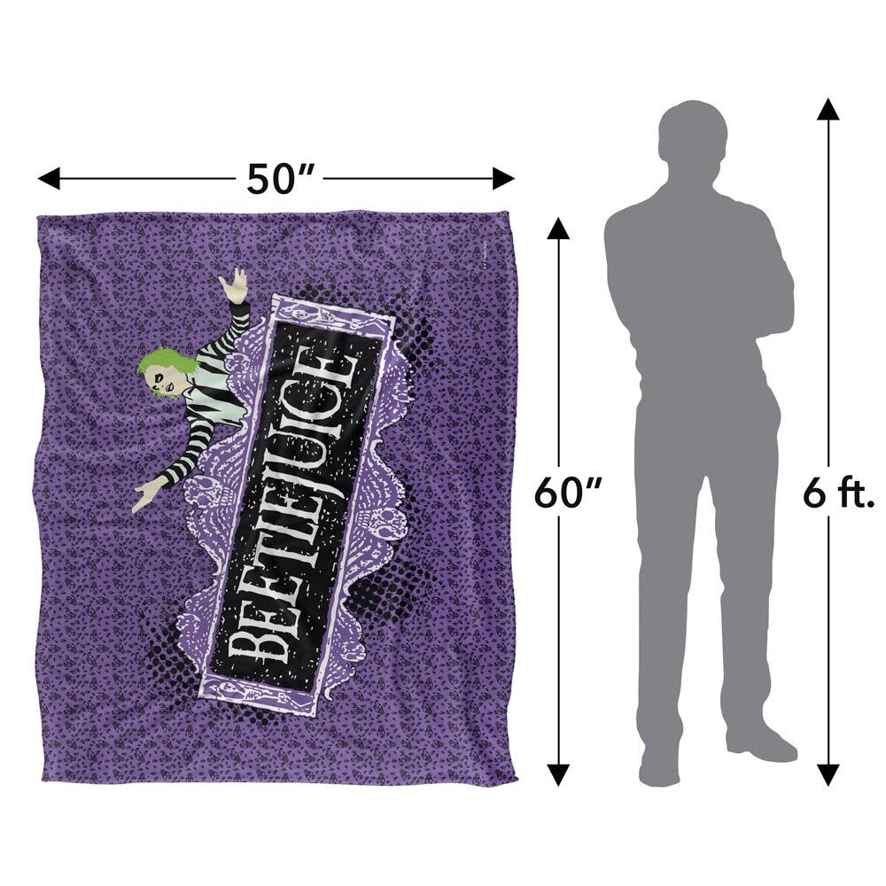 Purple-Black - Pack Shot - Beetlejuice Silky Logo Supersoft Blanket