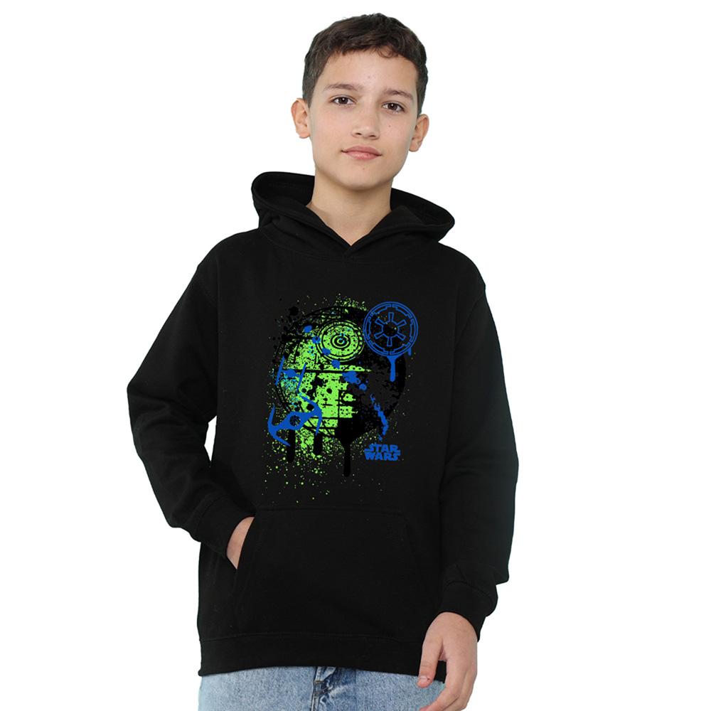 Black - Front - Star Wars: The Empire Strikes Back Childrens-Kids Death Star Graffiti Hoodie