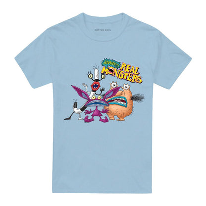 Light Blue-Light Blue - Front - Aaahh!!! Real Monsters Unisex Adult Oblina, Ickis & Krumm T-Shirt