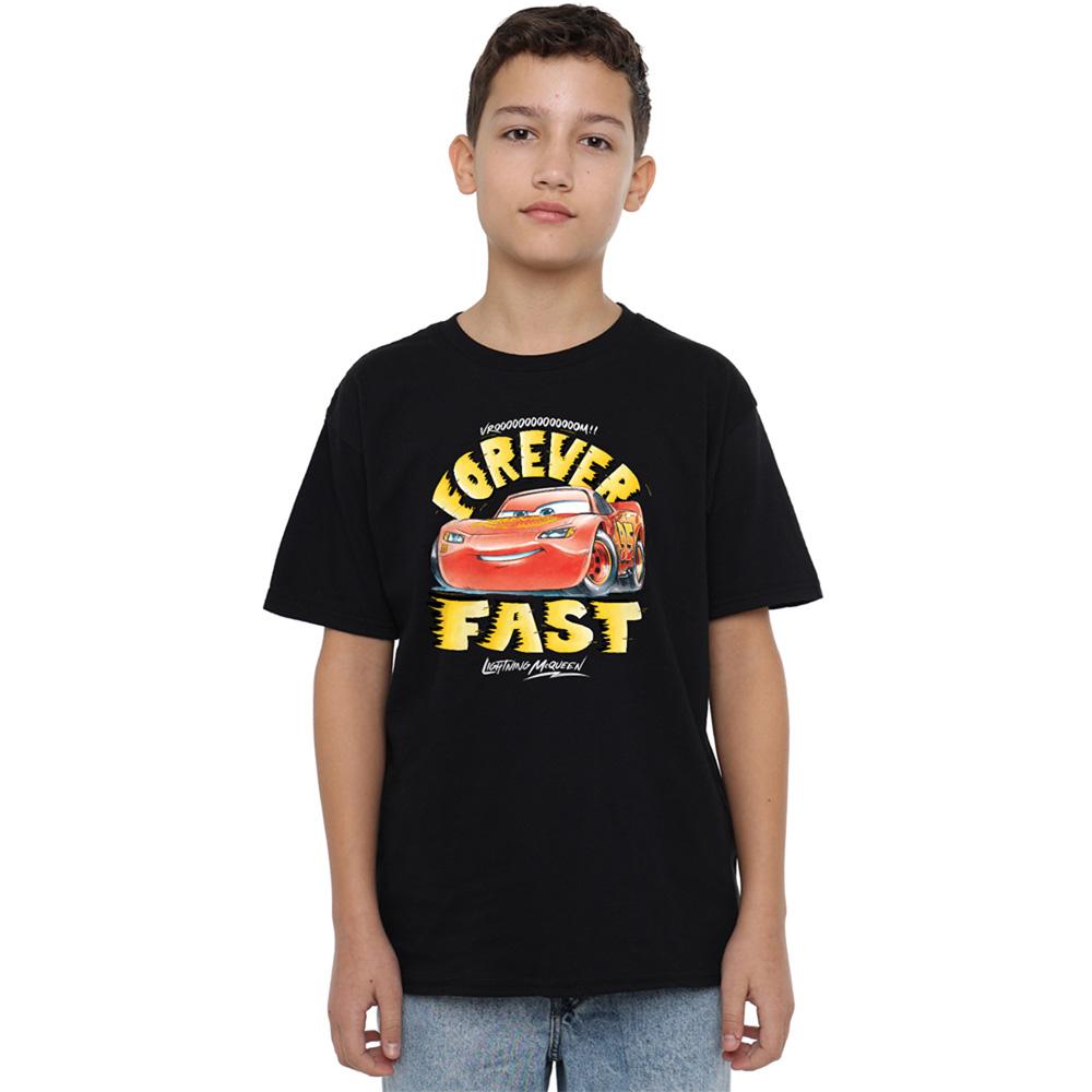 Black - Back - Cars Boys Forever Fast Lightning McQueen T-Shirt