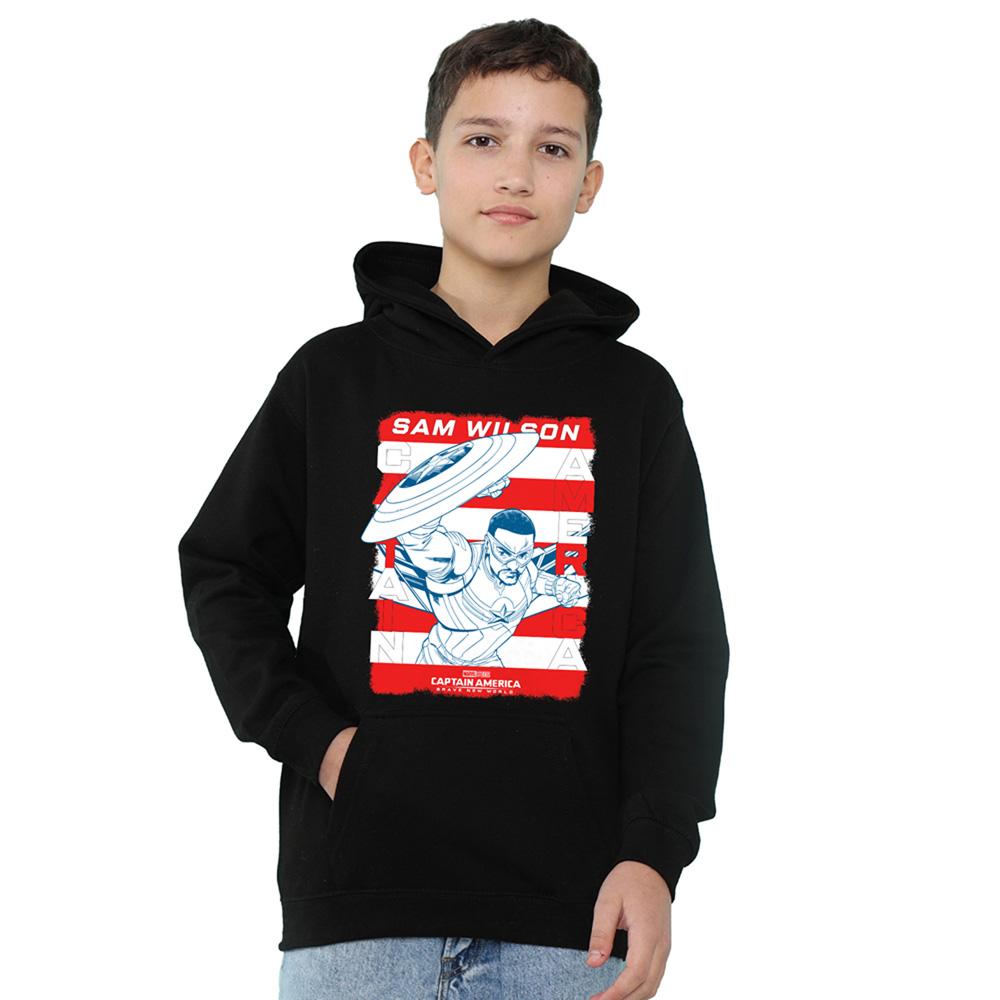 Navy - Front - Captain America: Brave New World Childrens-Kids Sam Wilson American Flag Pull Over Hoodie