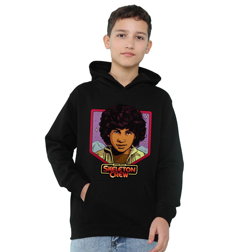 Black - Front - Star Wars: Skeleton Crew Childrens-Kids Wim Badge Hoodie