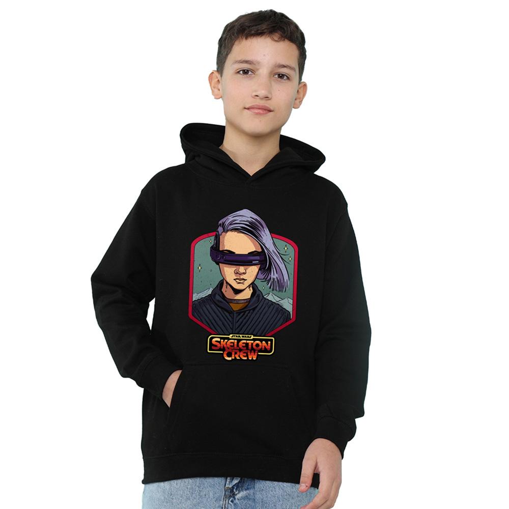 Black - Front - Star Wars: Skeleton Crew Childrens-Kids KB Badge Hoodie