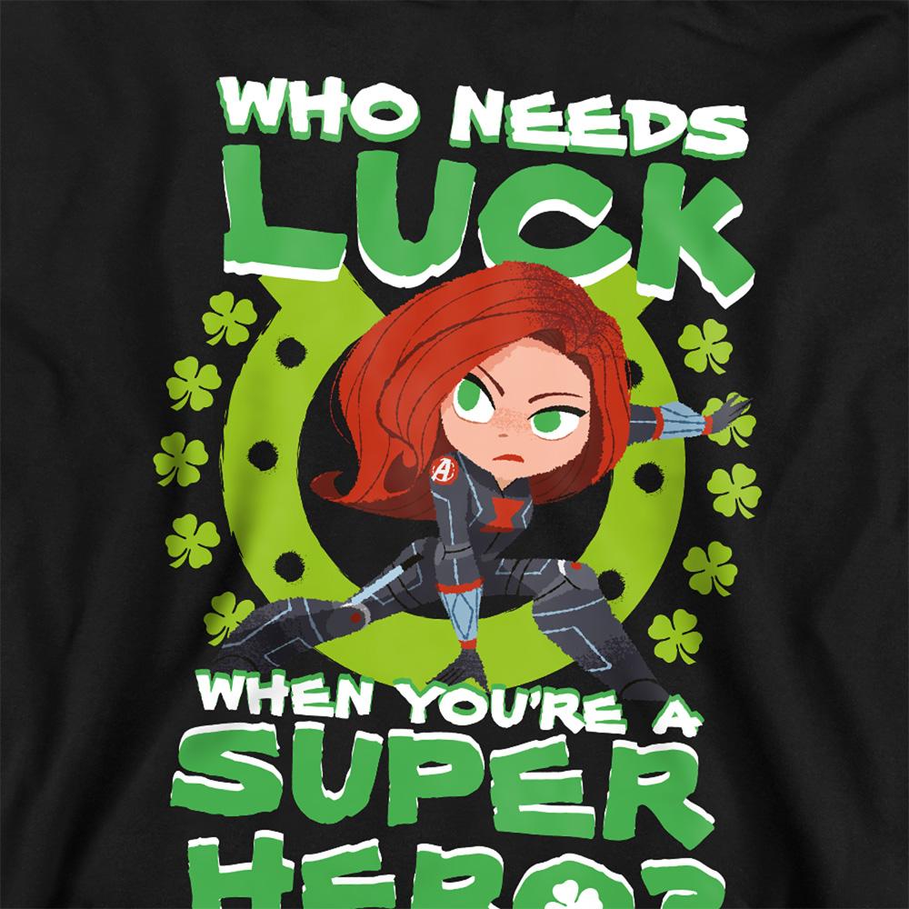 Athletic Heather - Back - Black Widow Childrens-Kids Lucky Super Hero Heather Pull Over St Patricks Day Hoodie