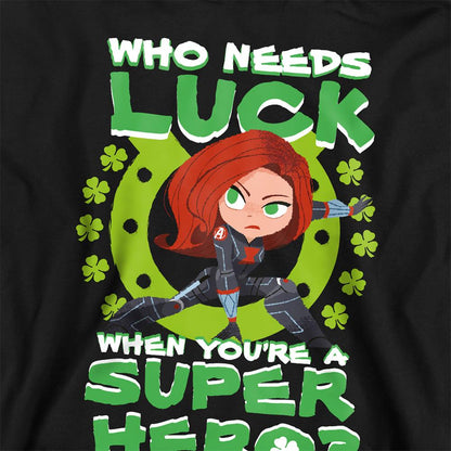 Athletic Heather - Back - Black Widow Childrens-Kids Lucky Super Hero Heather Pull Over St Patricks Day Hoodie
