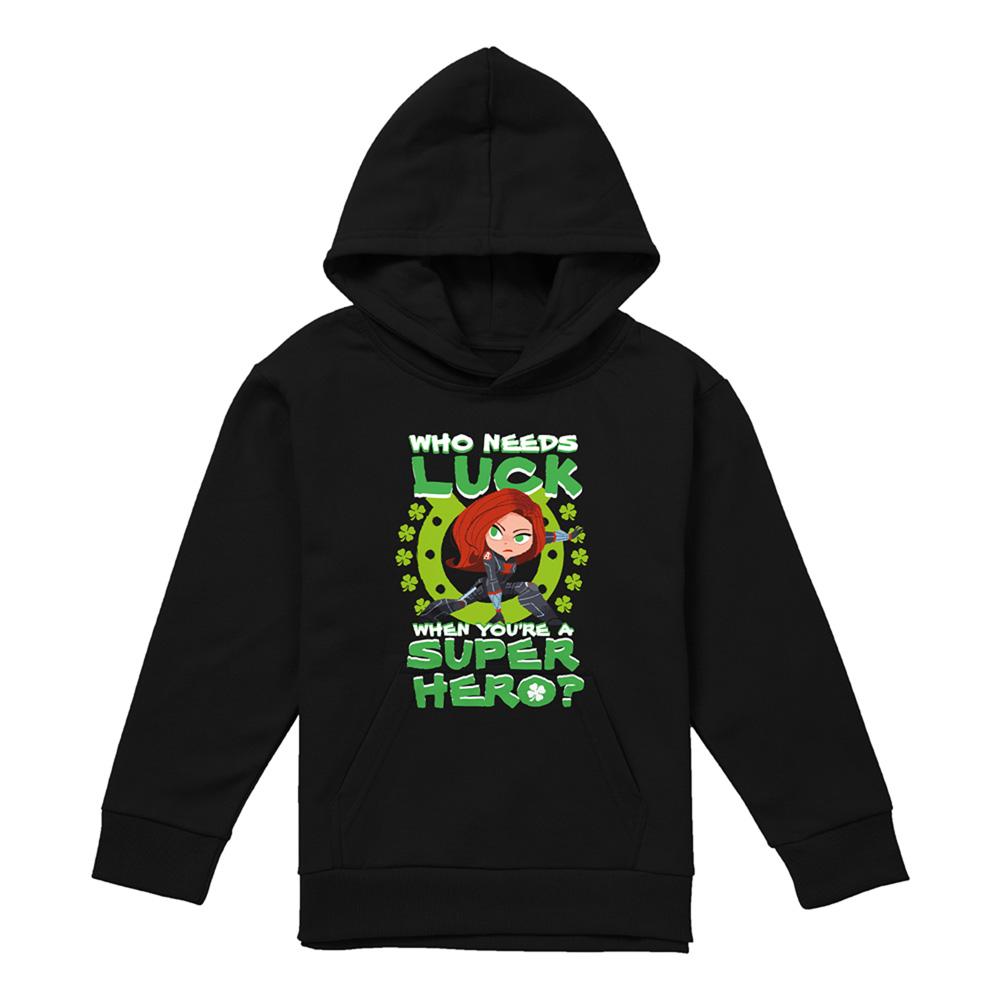 Athletic Heather - Lifestyle - Black Widow Childrens-Kids Lucky Super Hero Heather Pull Over St Patricks Day Hoodie