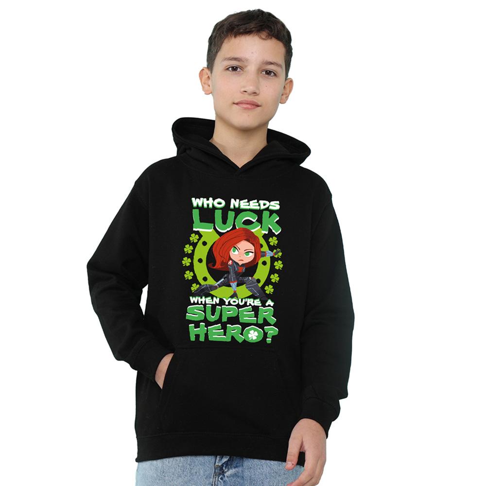 Athletic Heather - Front - Black Widow Childrens-Kids Lucky Super Hero Heather Pull Over St Patricks Day Hoodie