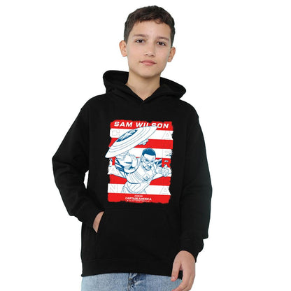 Athletic Heather - Front - Captain America Childrens-Kids Sam Wilson American Flag Heather Hoodie