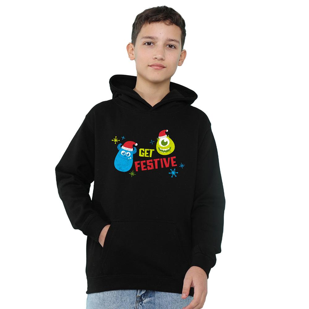 Athletic Heather - Front - Monsters Inc Childrens-Kids Get Festive For Christmas Mike & Sulley Heather Hoodie