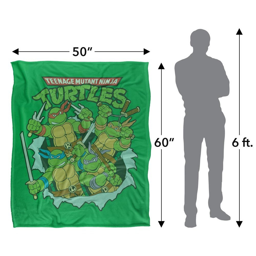 Multicoloured - Pack Shot - TMNT Group Retro Silky Supersoft Blanket