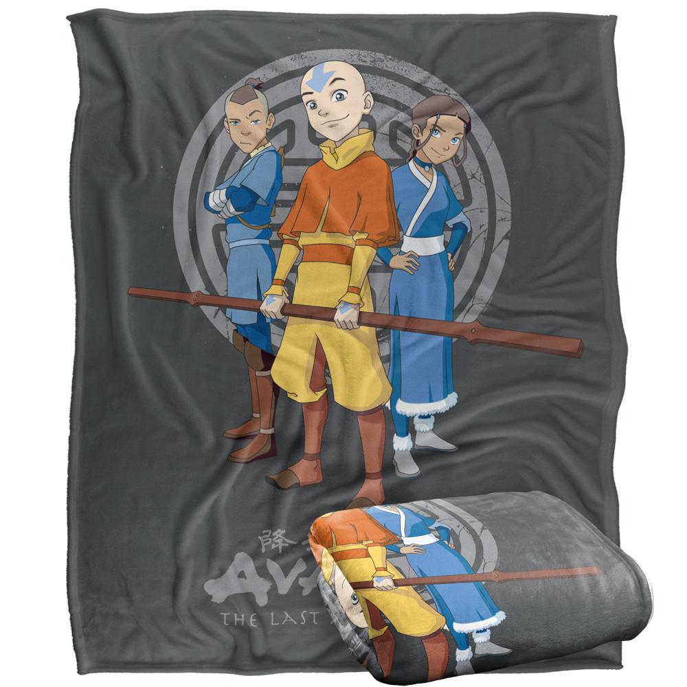 Grey-Blue-Yellow - Back - Avatar: The Last Airbender Silky Team Supersoft Blanket