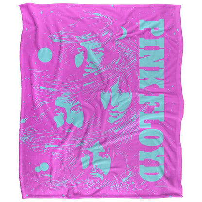 Pink-Blue - Front - Pink Floyd Silky Space Faces Supersoft Blanket