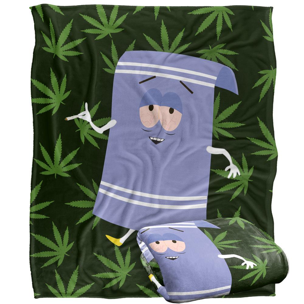 Green-Lavender - Back - South Park Silky Leaf Print Towelie Supersoft Blanket