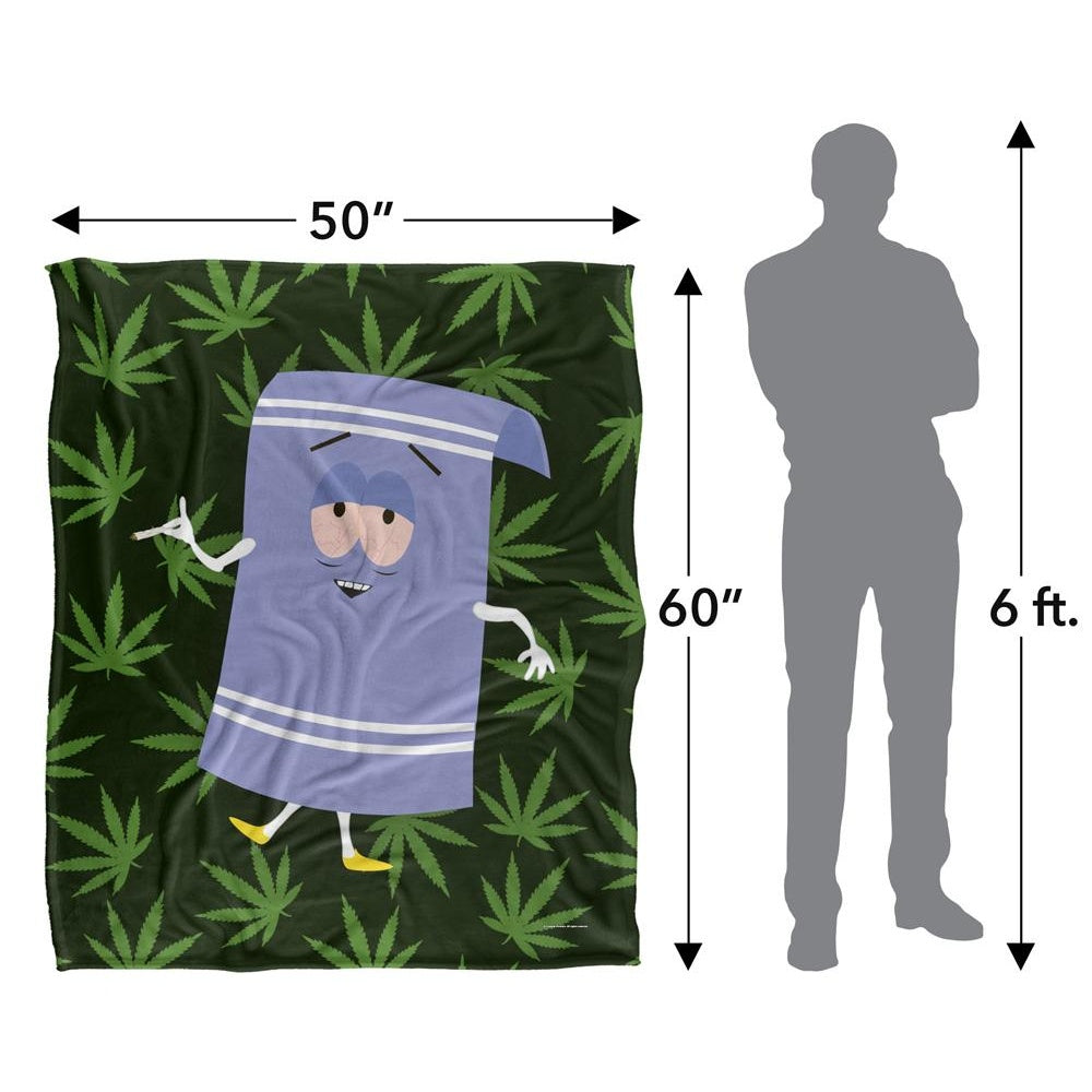Green-Lavender - Pack Shot - South Park Silky Leaf Print Towelie Supersoft Blanket