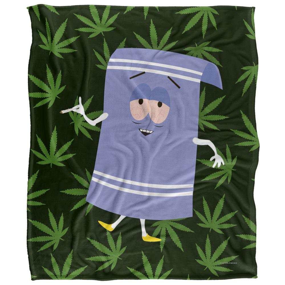 Green-Lavender - Front - South Park Silky Leaf Print Towelie Supersoft Blanket