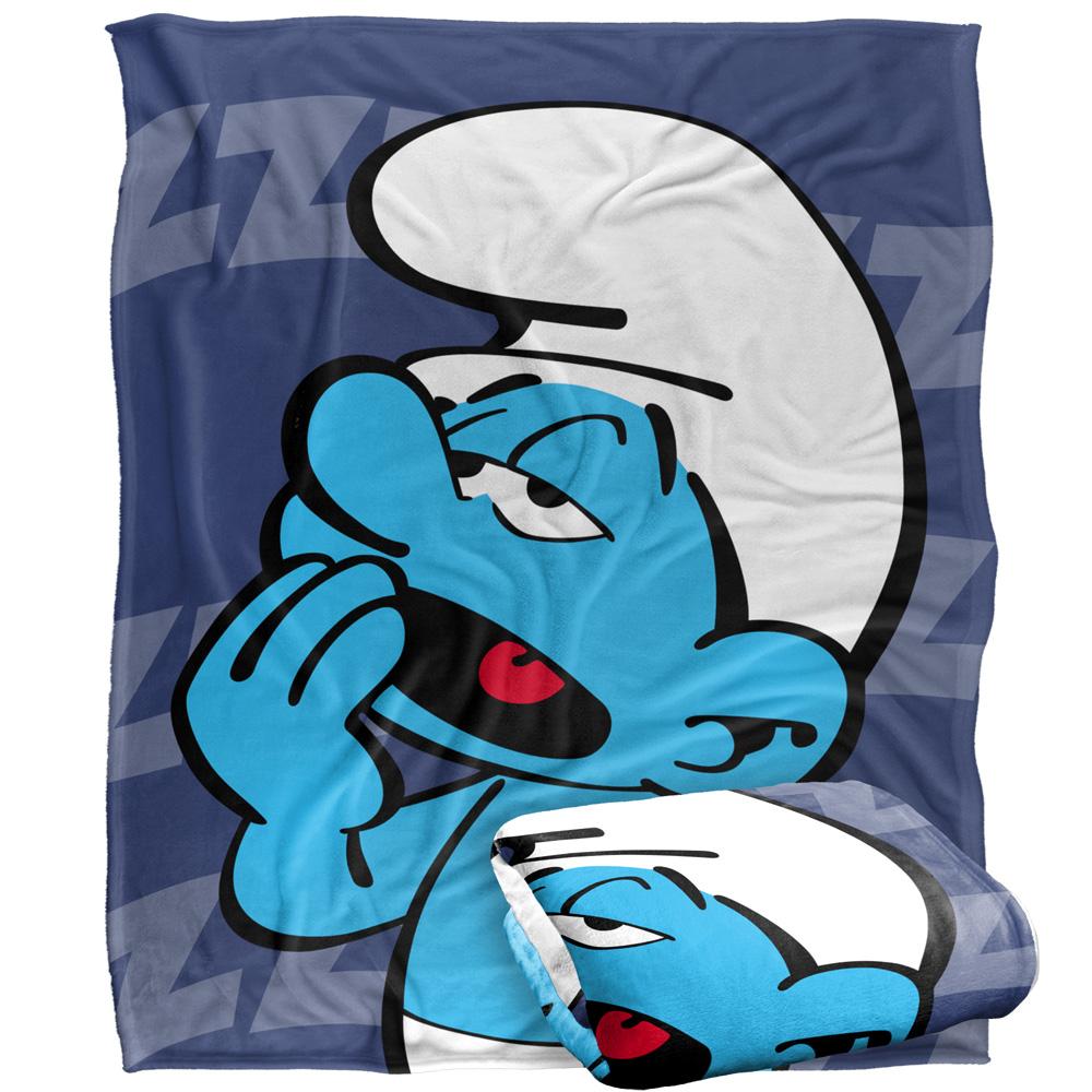 Blue-White - Back - The Smurfs Silky Lazy Smurf Supersoft Blanket