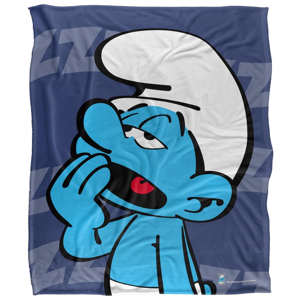 Blue-White - Front - The Smurfs Silky Lazy Smurf Supersoft Blanket