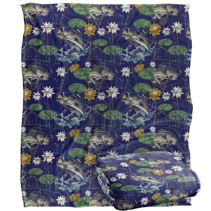 Blue - Back - JQ Licensing Jl-Jp-Jq Silky Tiki Flower Fishing Supersoft Blanket