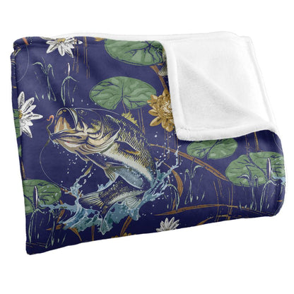 Blue - Side - JQ Licensing Jl-Jp-Jq Silky Tiki Flower Fishing Supersoft Blanket