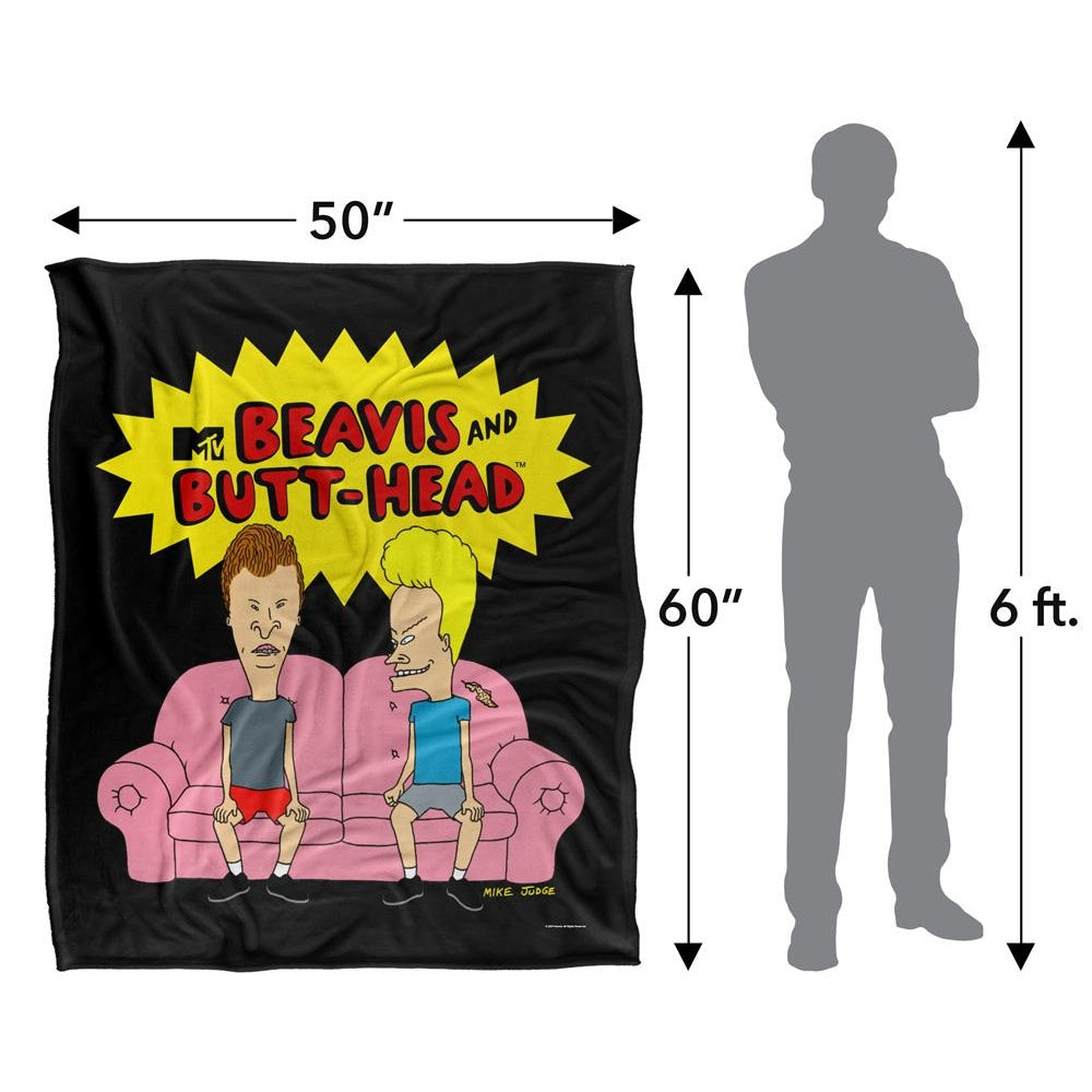 Multicoloured - Pack Shot - Beavis & Butthead Silky Sofa Supersoft Blanket