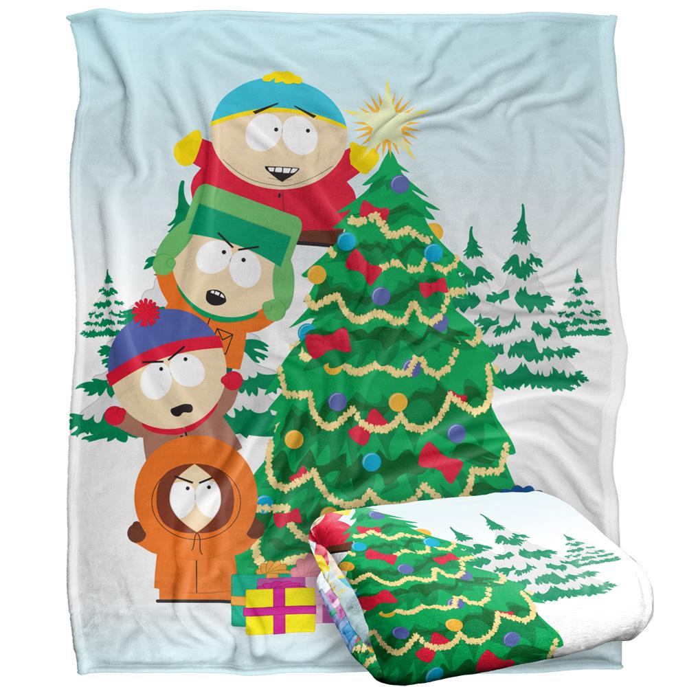 Light Blue-Green-Multicoloured - Back - South Park The Boys Decorating Tree Silky Blanket