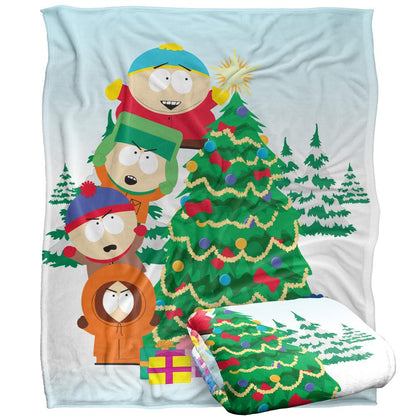 Light Blue-Green-Multicoloured - Back - South Park The Boys Decorating Tree Silky Blanket