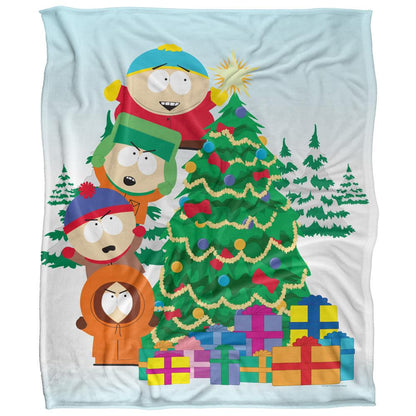 Light Blue-Green-Multicoloured - Front - South Park The Boys Decorating Tree Silky Blanket
