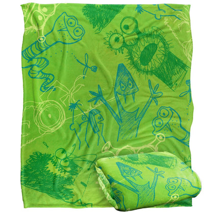 Green - Back - Jim Henson Signature Collection Green Monsters Silky Supersoft Blanket