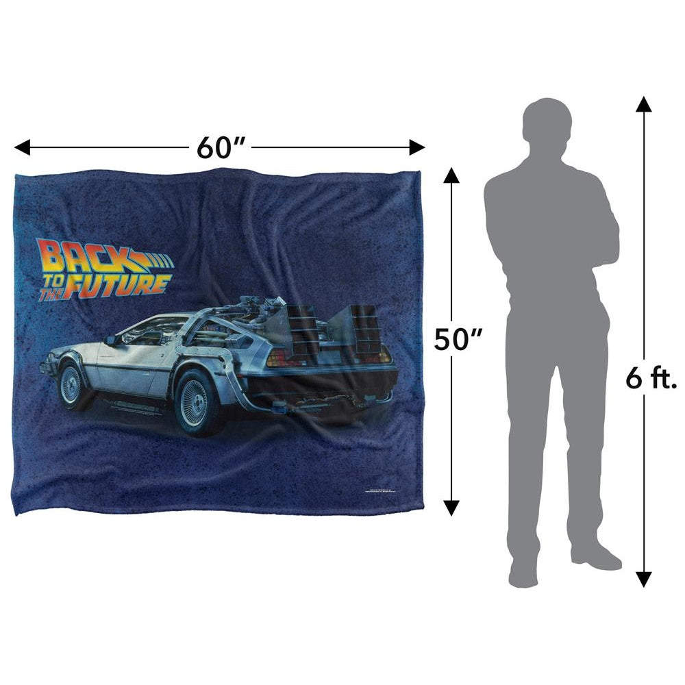 Blue-Silver-Yellow - Pack Shot - Back To The Future Silky Delorean Supersoft Blanket
