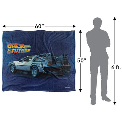 Blue-Silver-Yellow - Pack Shot - Back To The Future Silky Delorean Supersoft Blanket