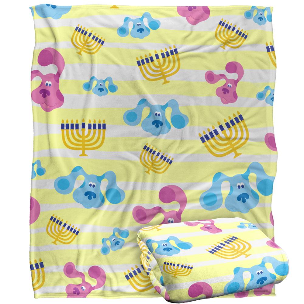 Multicoloured - Back - Blue´s Clues Silky Patterned Blue Hanukkah Supersoft Blanket