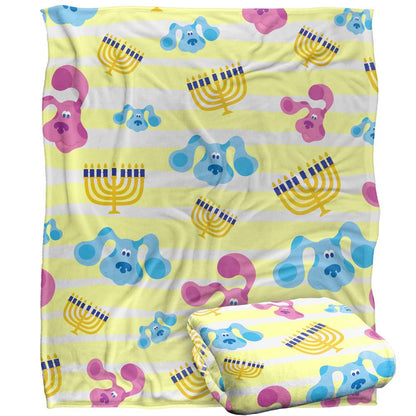 Multicoloured - Back - Blue´s Clues Silky Patterned Blue Hanukkah Supersoft Blanket