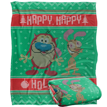 Multicoloured - Back - Ren & Stimpy Silky Christmas Sweater Holiday Supersoft Blanket