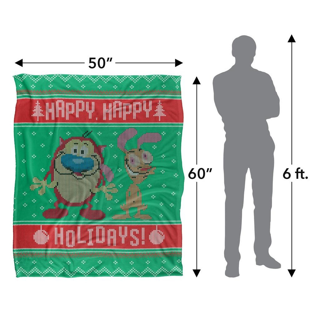 Multicoloured - Pack Shot - Ren & Stimpy Silky Christmas Sweater Holiday Supersoft Blanket